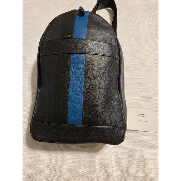 Coach Men’s Sling Pack Leather Blue Stripe Bag F72226 - Picture 1 of 13